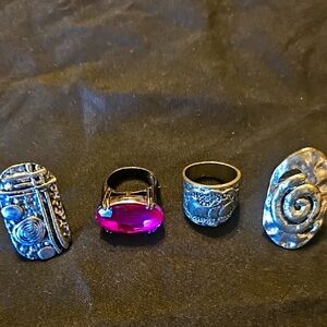 Vintage Silver and Pink Statement Rings Set